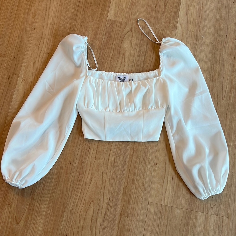 White Princess Polly cropped blouse with puff sleeves